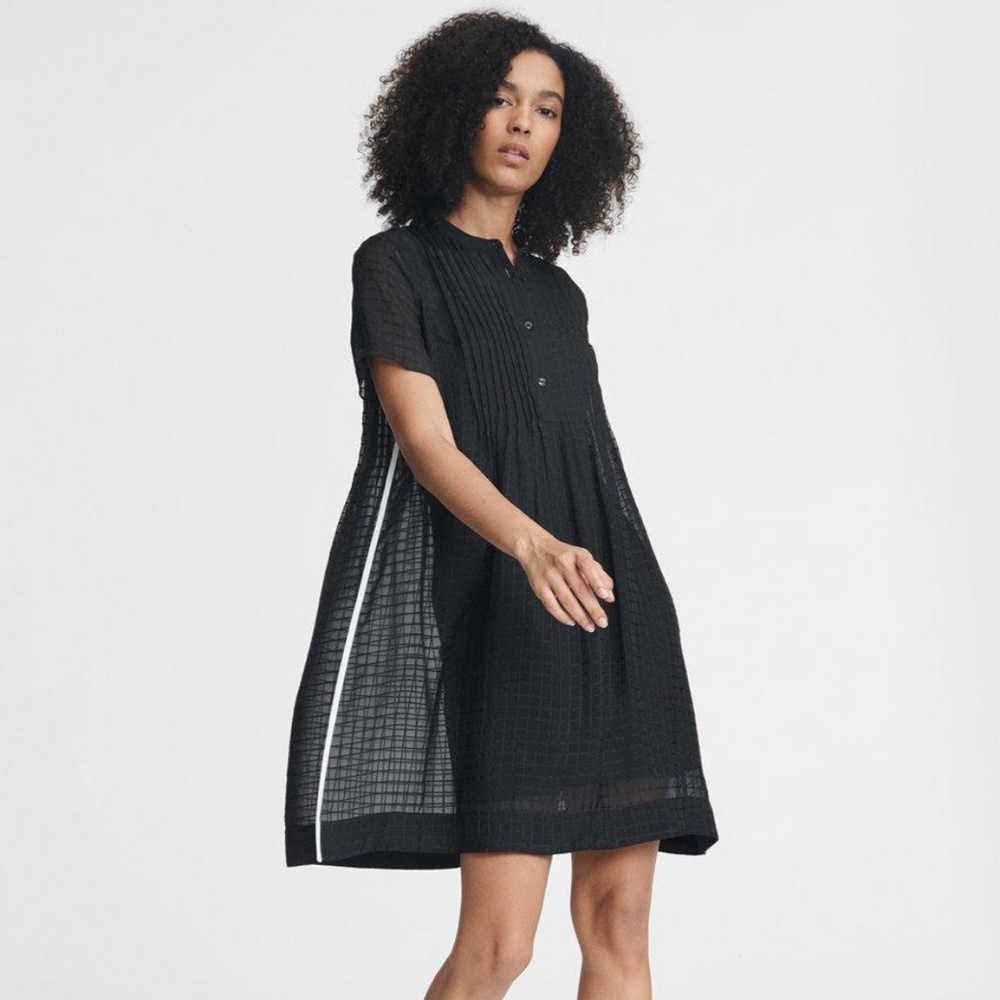 NWT $550 Rag & Bone – Marcela Windowpane Pintucked Silk Dress in size XXS!